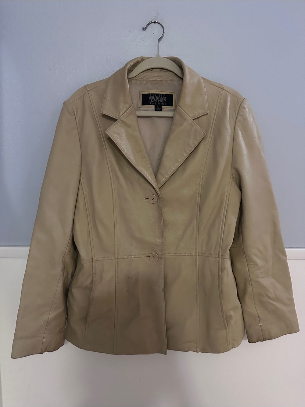 Wilsons Leather Jacket Pelle Studio Womens Size L Cream Pockets Lined